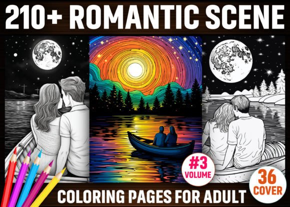 210 Romantic Scene Coloring Pages - KDP