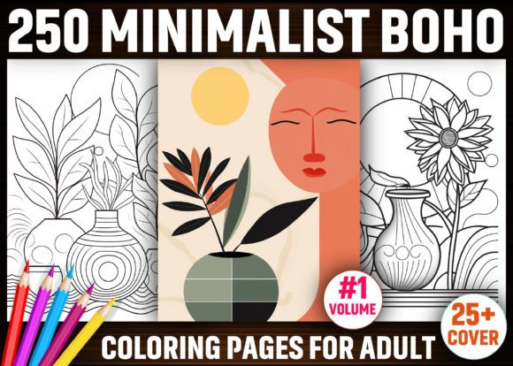 250 Minimalist Boho Coloring Pages - KDP