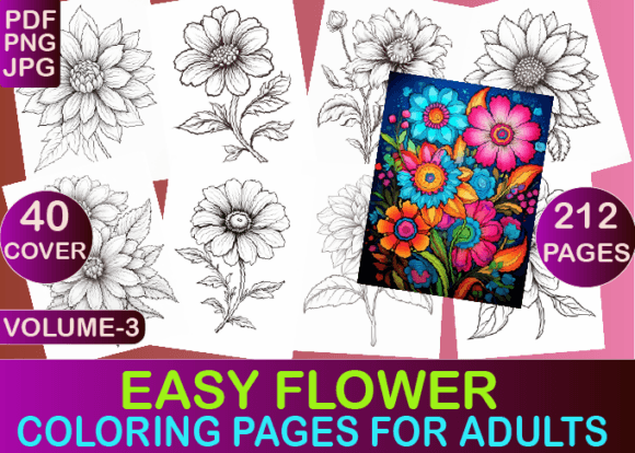 Easy Flower Coloring Book for Adults V-3