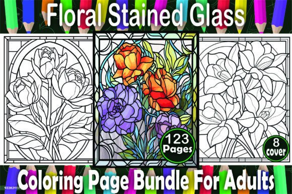 Unlock Creative Revenue with the 123 Floral Stained Glass Coloring Pages Bundle for Adults